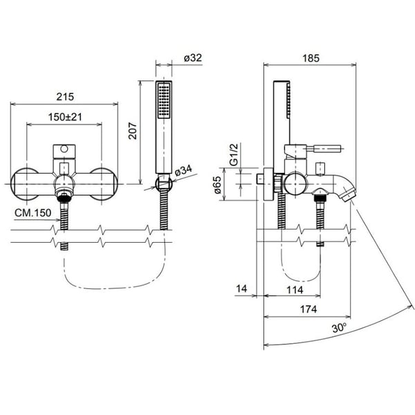 Μπαταρία λουτρού New Tech Inox 12019-110